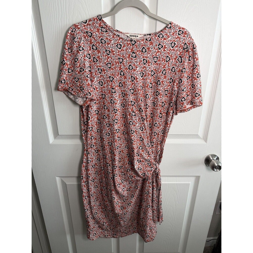 Boden Knot Front Jersey Casual Dress in Tomato Clover Swirl Size US 14 R